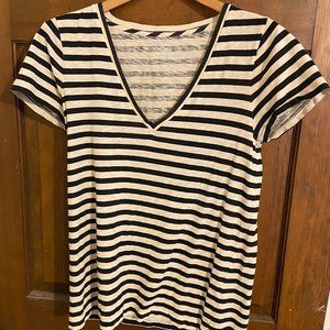 Vintage J Crew Tee Shirt V Neck Black and White Striped Top